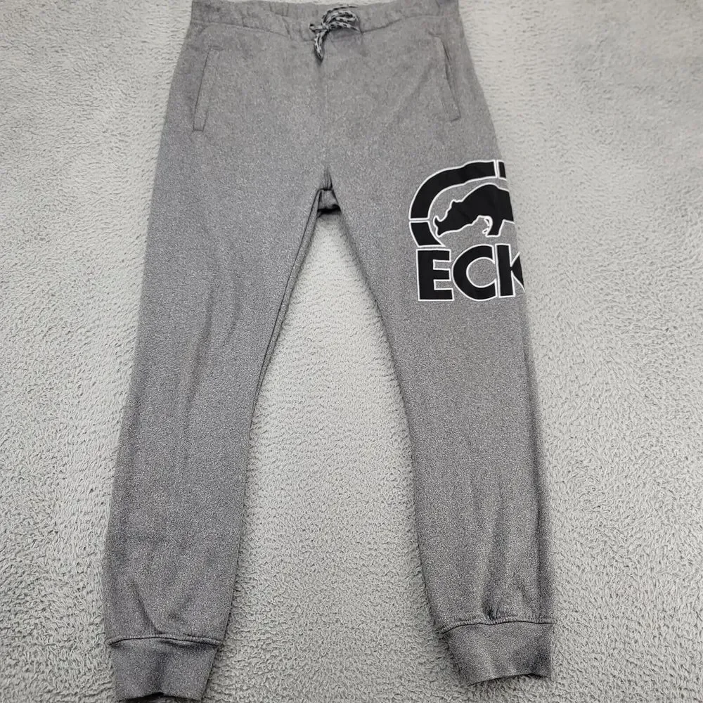 Ecko Unltd. Pants Mens Medium Gray Cuffed Jogger Spellout Athleisure Casual Logo